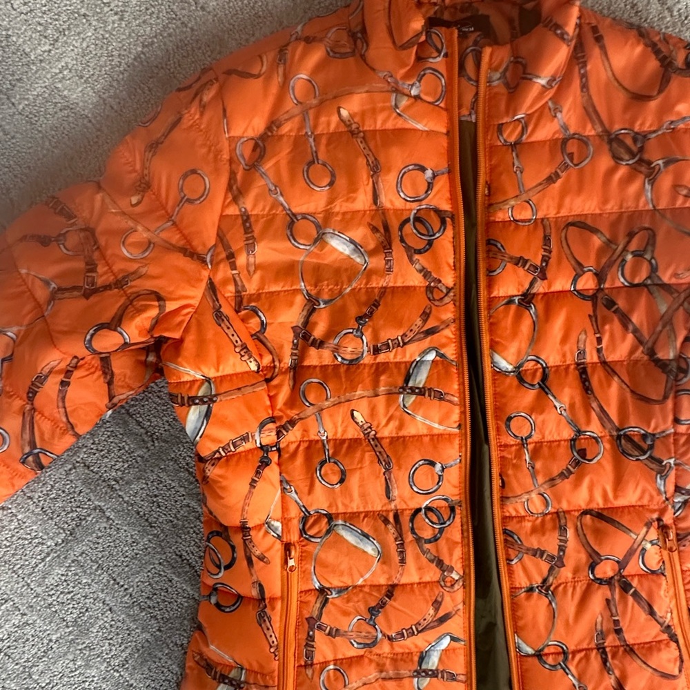 Orange Patterned Puffer Jacket - image 2